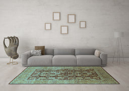 Machine Washable Oriental Light Blue Traditional Rug in a Living Room, wshurb1073lblu