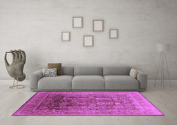 Machine Washable Oriental Purple Traditional Area Rugs in a Living Room, wshurb1074pur