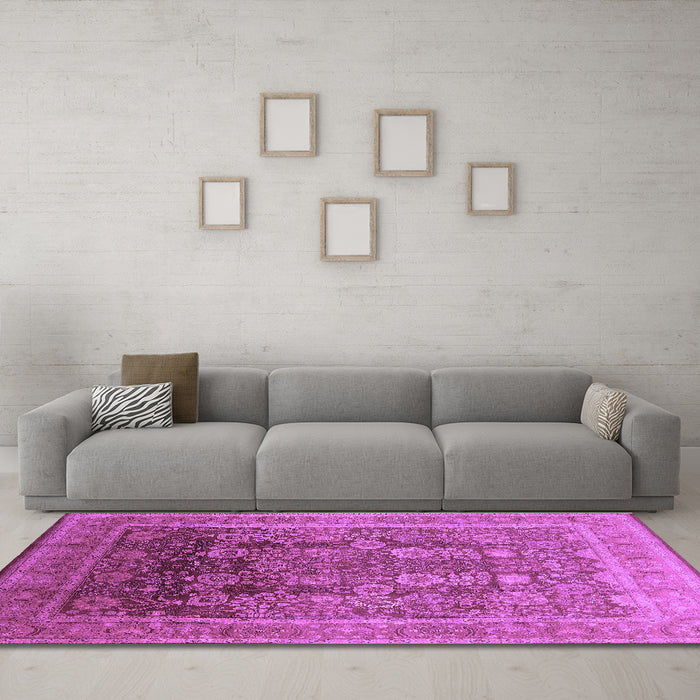 Machine Washable Oriental Purple Traditional Area Rugs in a Living Room, wshurb1074pur