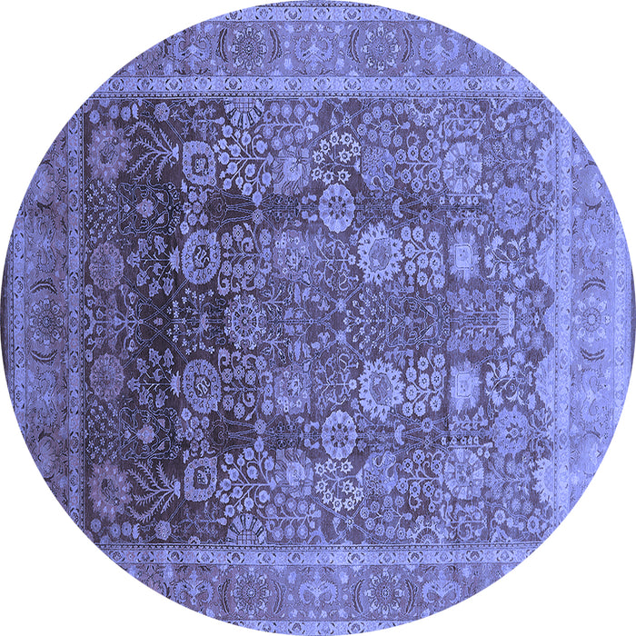 Round Machine Washable Oriental Blue Traditional Rug, wshurb1074blu