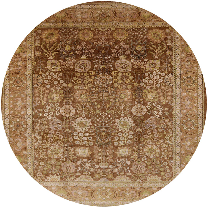 Round Mid-Century Modern Mahogany Brown Oriental Rug, urb1074