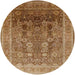 Round Mid-Century Modern Mahogany Brown Oriental Rug, urb1074