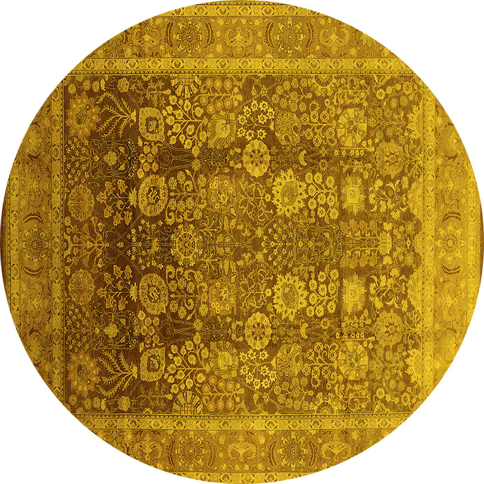 Round Machine Washable Oriental Yellow Traditional Rug, wshurb1074yw