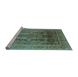 Sideview of Machine Washable Oriental Light Blue Traditional Rug, wshurb1074lblu