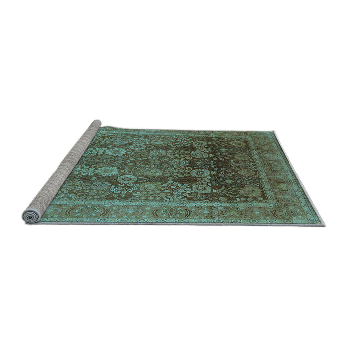 Sideview of Machine Washable Oriental Light Blue Traditional Rug, wshurb1074lblu