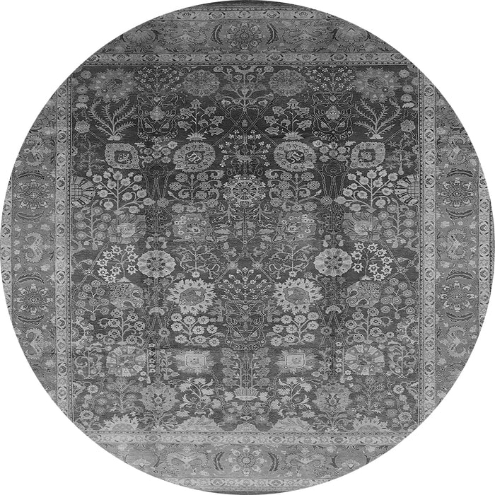 Round Machine Washable Oriental Gray Traditional Rug, wshurb1074gry
