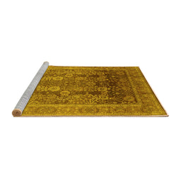 Sideview of Machine Washable Oriental Yellow Traditional Rug, wshurb1074yw
