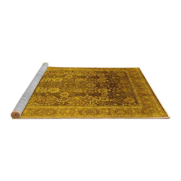 Sideview of Machine Washable Oriental Yellow Traditional Rug, wshurb1074yw