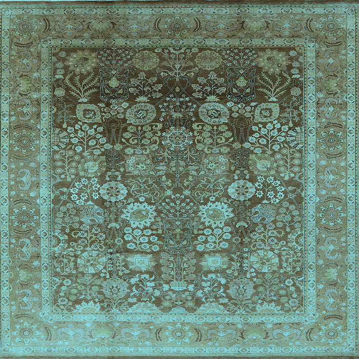 Square Machine Washable Oriental Light Blue Traditional Rug, wshurb1074lblu