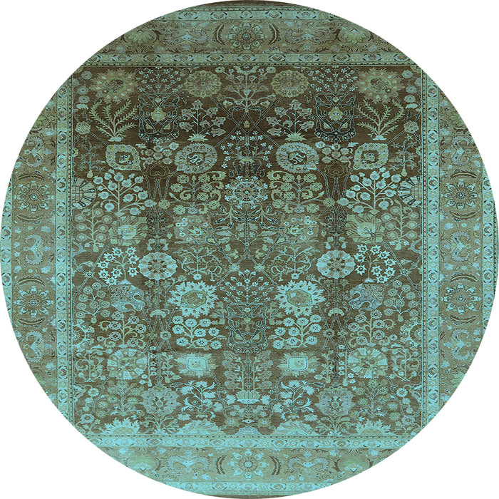 Round Machine Washable Oriental Light Blue Traditional Rug, wshurb1074lblu