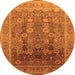 Round Machine Washable Oriental Orange Traditional Area Rugs, wshurb1074org