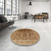 Round Mid-Century Modern Mahogany Brown Oriental Rug in a Office, urb1074