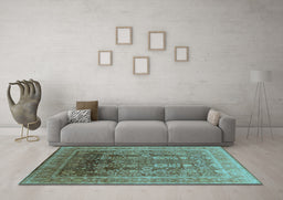 Machine Washable Oriental Light Blue Traditional Rug in a Living Room, wshurb1074lblu