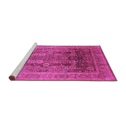 Sideview of Machine Washable Oriental Pink Traditional Rug, wshurb1074pnk