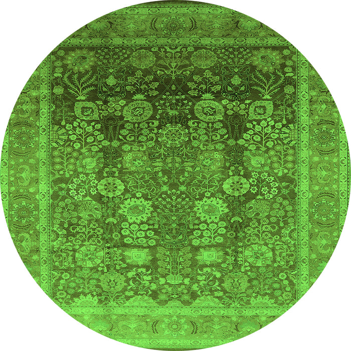 Round Machine Washable Oriental Green Traditional Area Rugs, wshurb1074grn