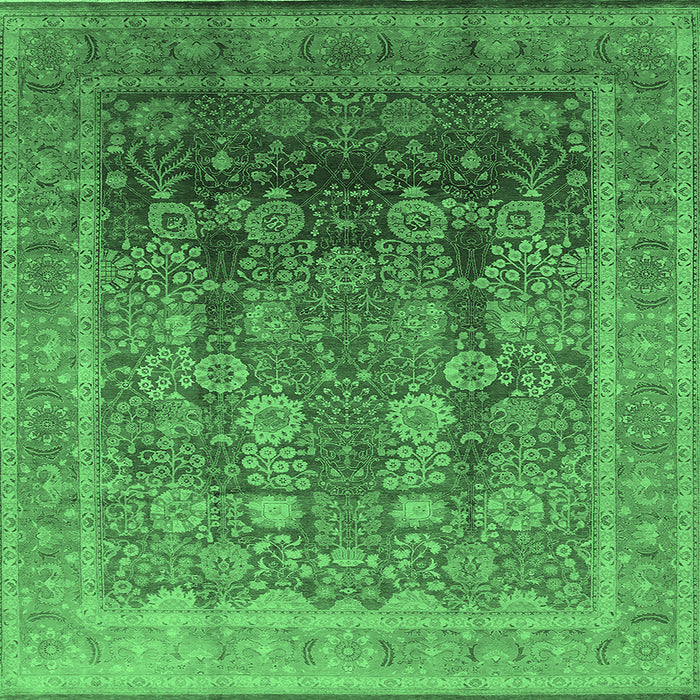 Square Machine Washable Oriental Emerald Green Traditional Area Rugs, wshurb1074emgrn