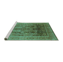 Sideview of Machine Washable Oriental Turquoise Traditional Area Rugs, wshurb1074turq