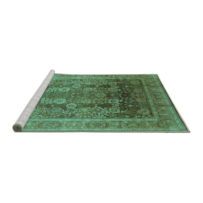 Sideview of Machine Washable Oriental Turquoise Traditional Area Rugs, wshurb1074turq