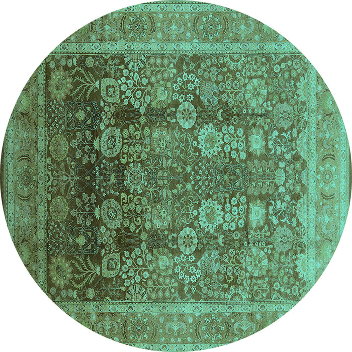 Round Machine Washable Oriental Turquoise Traditional Area Rugs, wshurb1074turq