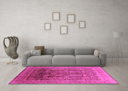 Machine Washable Oriental Pink Traditional Rug in a Living Room, wshurb1074pnk