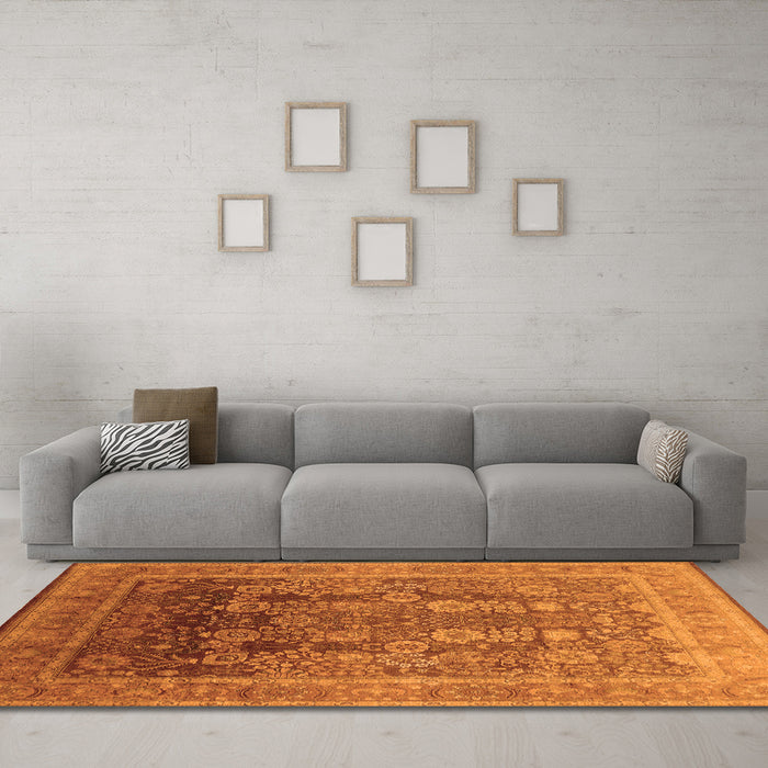 Machine Washable Oriental Orange Traditional Area Rugs in a Living Room, wshurb1074org