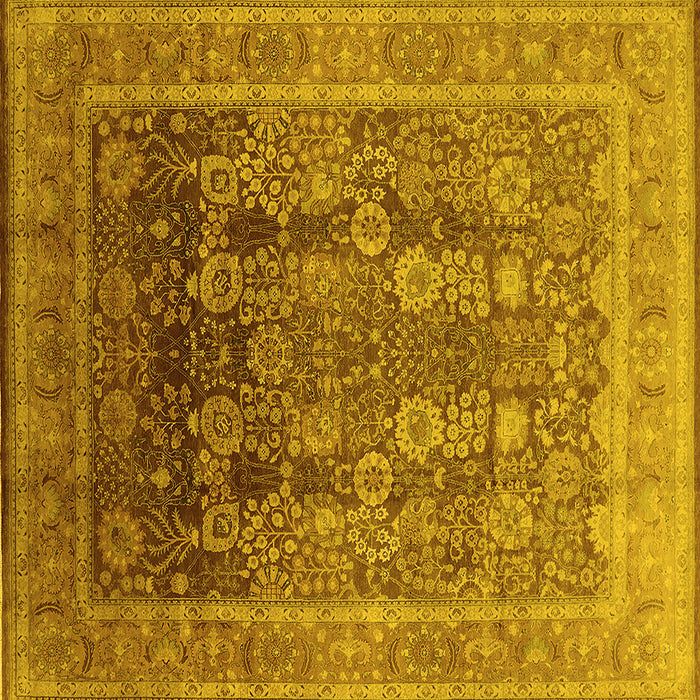 Square Machine Washable Oriental Yellow Traditional Rug, wshurb1074yw