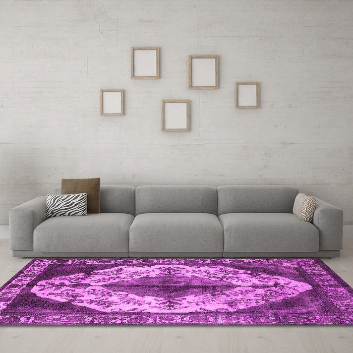 Machine Washable Oriental Pink Industrial Rug in a Living Room, wshurb1075pnk