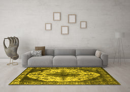 Machine Washable Oriental Yellow Industrial Rug in a Living Room, wshurb1075yw