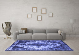 Machine Washable Oriental Blue Industrial Rug in a Living Room, wshurb1075blu