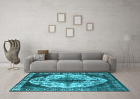 Machine Washable Oriental Light Blue Industrial Rug, wshurb1075lblu