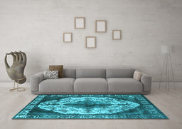 Machine Washable Oriental Light Blue Industrial Rug in a Living Room, wshurb1075lblu