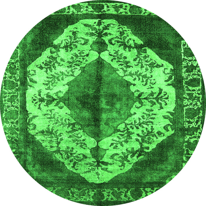 Round Machine Washable Oriental Green Industrial Area Rugs, wshurb1075grn