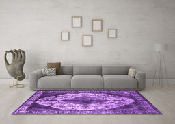 Machine Washable Oriental Purple Industrial Area Rugs in a Living Room, wshurb1075pur