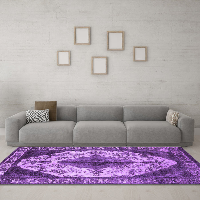 Machine Washable Oriental Purple Industrial Area Rugs in a Living Room, wshurb1075pur
