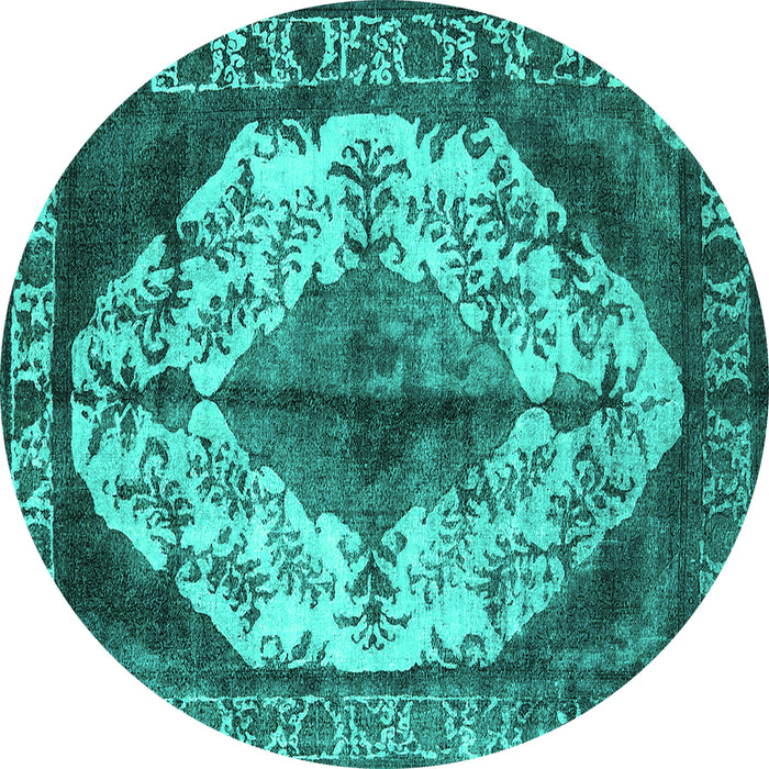 Round Machine Washable Oriental Turquoise Industrial Area Rugs, wshurb1075turq