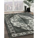 Mid-Century Modern Charcoal Gray Oriental Rug in Family Room, urb1075