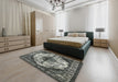 Mid-Century Modern Charcoal Gray Oriental Rug in a Bedroom, urb1075