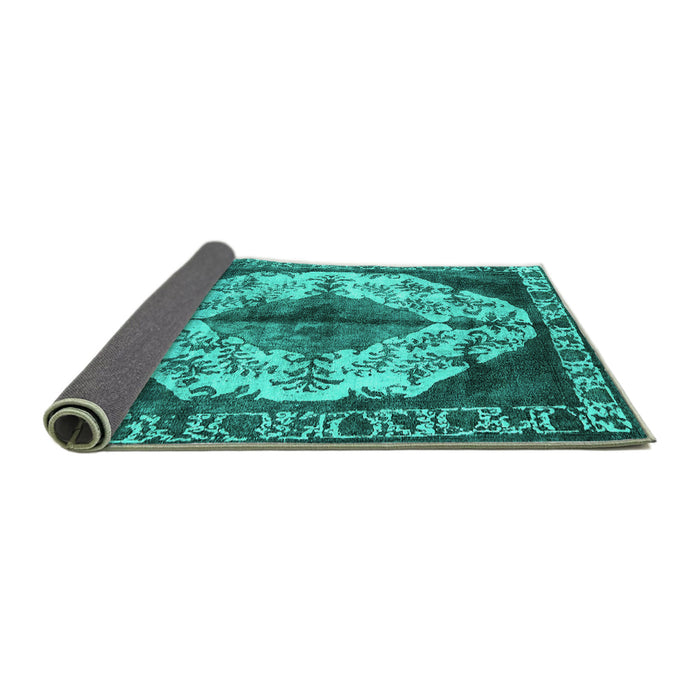 Sideview of Oriental Turquoise Industrial Rug, urb1075turq