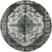 Round Mid-Century Modern Charcoal Gray Oriental Rug, urb1075