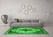 Machine Washable Oriental Green Industrial Area Rugs in a Living Room,, wshurb1075grn