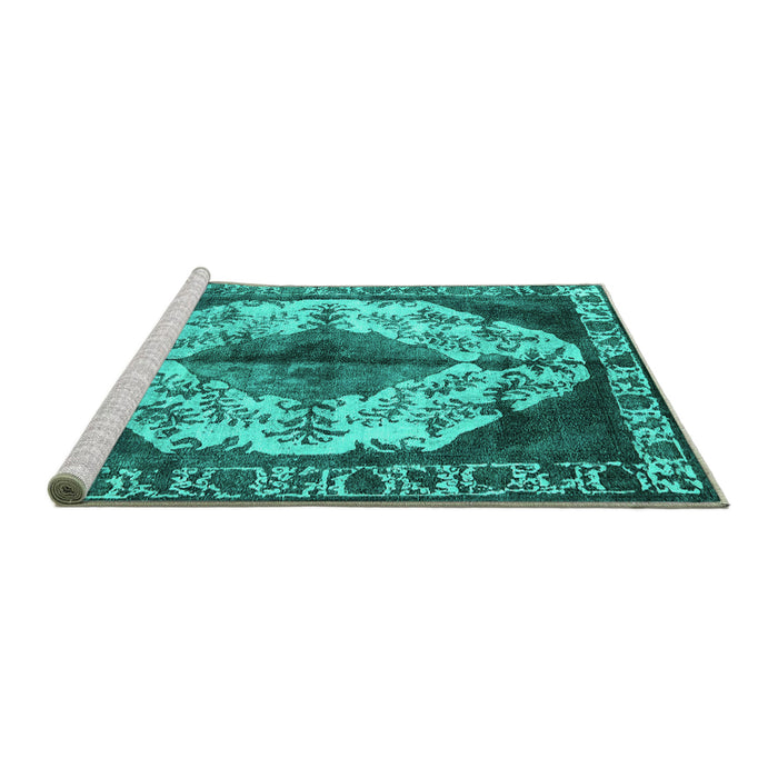 Sideview of Machine Washable Oriental Turquoise Industrial Area Rugs, wshurb1075turq