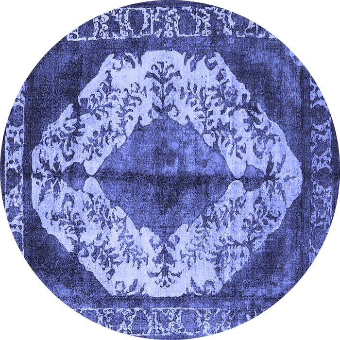 Round Machine Washable Oriental Blue Industrial Rug, wshurb1075blu