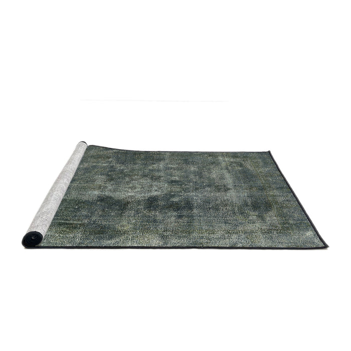 Sideview of Machine Washable Industrial Modern Blue Moss Green Rug, wshurb1076