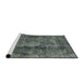 Sideview of Machine Washable Industrial Modern Blue Moss Green Rug, wshurb1076