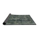 Sideview of Mid-Century Modern Blue Moss Green Oriental Rug, urb1076