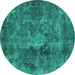 Round Oriental Turquoise Industrial Rug, urb1076turq