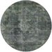 Round Mid-Century Modern Blue Moss Green Oriental Rug, urb1076