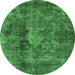 Round Machine Washable Oriental Emerald Green Industrial Area Rugs, wshurb1076emgrn