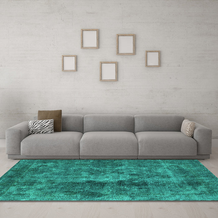 Machine Washable Oriental Turquoise Industrial Area Rugs in a Living Room,, wshurb1076turq