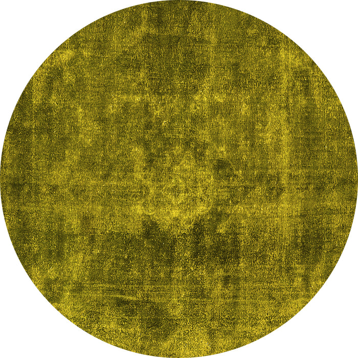 Round Machine Washable Oriental Yellow Industrial Rug, wshurb1076yw